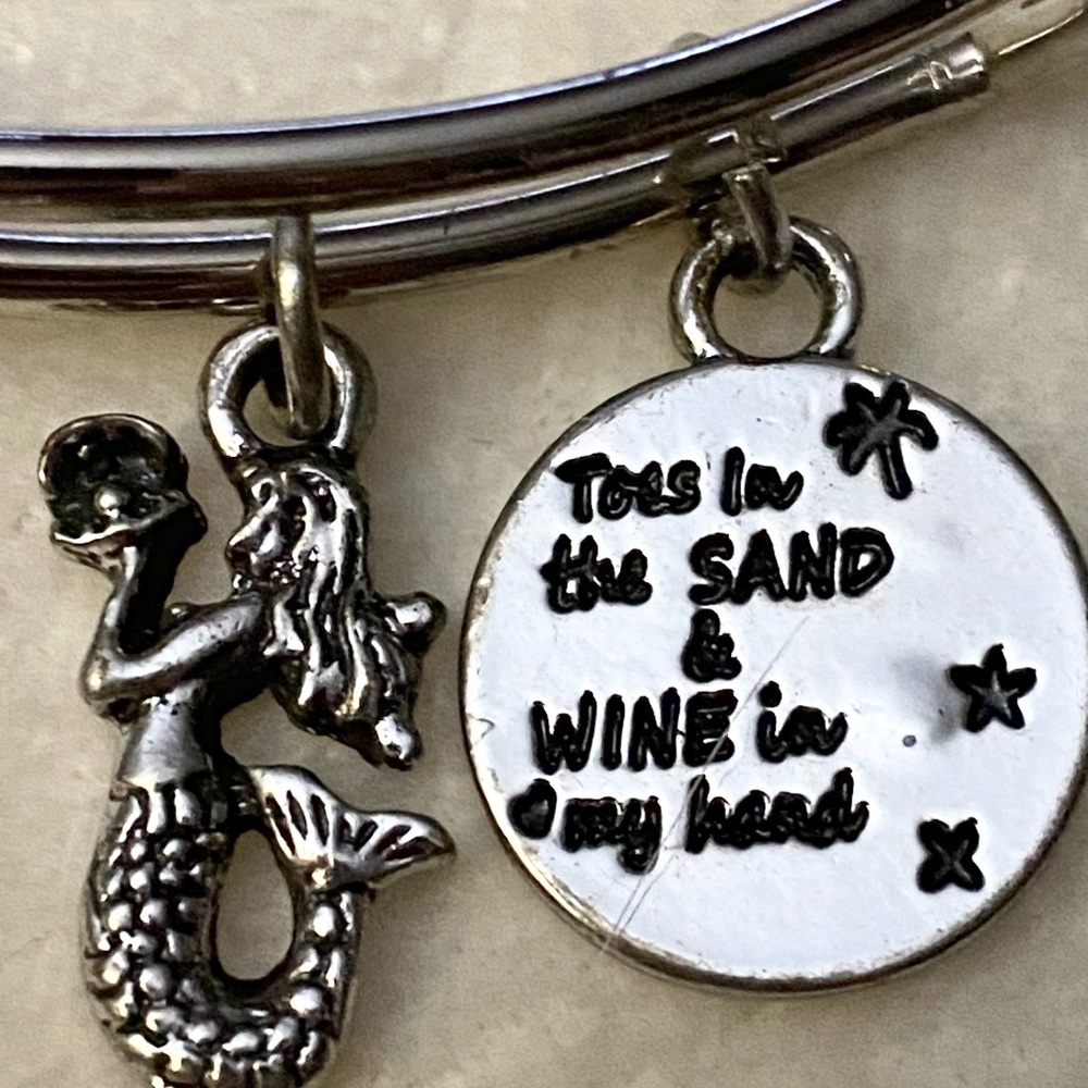 Beach Charm Bangle Bracelet Mermaid Sand Lighthouse Wine Glass Theme Flip Flop